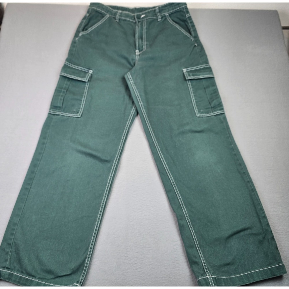 H&M Divided Green Wide Leg Cargo Pants Women's US 8 EU 40 Contrast Stitch Y2K